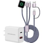 Amasuki Apple Watch Şarj Cihazı için Çoklu Şarj Kablosu iPhone Şarj Cihazı PD20W USB C/A Şarj Bloğu Hızlı Şarj iWatch Ultra/SE/9/8/7/6/5/4/3/2/1 ve iPhone 15/14/13/12/Galaxy S23-4FT ile Uyumlu