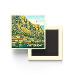 Amasya - Kral Kaya Mezarları - Baskılı Buzdolap Magneti Kare - 9x9 cm