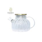 Amazex Store Çelik Kapaklı Borosilikat Dilimli Model Süzgeçli Cam Demlik Bitki Çayları 1000 Ml Royaleks-CM-2001