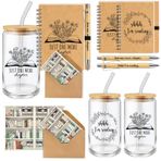AmazingSpark 2 Set Noel Kitap Severler Hediyeler 463 ml Cam Bardak, Spiral Günlük Defter, Bambu Tükenmez Kalem, Kart, Zarf, Kütüphaneci Okuyucu Öğretmen Öğrenci için Kitap Kulübü Hediyeleri (Özel)