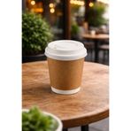 Ambalaj Evi Kraft Beyaz Karton Bardak 25 Adet Kapaklı Bardak 8 Oz