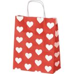 Ambalaj Pazarı Burgu Saplı Beyaz Kalp Kağıt Çanta 25X12X31 cm - 25 Adet - Kırmızı - Beyaz