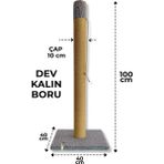 Ambarpet Kalın Borulu 100 cm Gri Kedi Tırmalama Tahtası