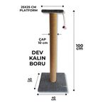 ambarpet Stepli Kalın Borulu 100 cm Gri Kedi Tırmala Tahtası