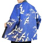 Ambcol Erkek Japon Haori Ceket Kimono Hırka 3/4 Kollu Noragi Rahat Happi Ceket, E1-mavi, XXL