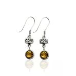 Amber Kristal Işıltılı Yuvarlak Taşlı Gümüş Kadın Küpe 4.3X1 Cm
