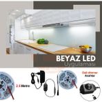 Amber LED 12V Yüksek Parlaklık 4040 Şerit LED Tak Çalıştır Hazır Set, 2.5 Metre Beyaz, Dali Dimmer Aç-Kapa Anahtar ve Adaptör Dahil, Gizli Aydınlatma, Mutfak, Tezgah, Dolap İçi ve Ayna İçin - 2,5 m