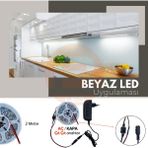 Amber LED 12V Yüksek Parlaklık 4040 Şerit LED Tak Çalıştır Hazır Set, 2 Metre Beyaz , Çıt Çıt Aç-Kapa Anahtar ve Adaptör Dahil, Gizli Aydınlatma, Mutfak, Tezgah, Dolap İçi ve Ayna İçin