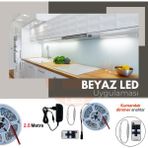 Amber LED 12V Yüksek Parlaklık 4040 Şerit LED Tak Çalıştır Hazır Set, 2,5 Metre Beyaz, Kumandalı Aç-Kapa Dimmer ve Adaptör Dahil, Gizli Aydınlatma, Mutfak, Tezgah, Dolap Içi ve Ayna Için