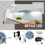 Amber LED 12V Yüksek Parlaklık 4040 Şerit LED Tak Çalıştır Hazır Set, 5 Metre Beyaz, Dali Dimmer Aç-Kapa Anahtar ve Adaptör Dahil, Gizli Aydınlatma, Mutfak, Tezgah, Dolap İçi ve Ayna İçin