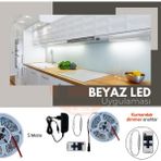Amber LED 12V Yüksek Parlaklık 4040 Şerit LED Tak Çalıştır Hazır Set, 5 Metre Beyaz, Kumandalı Aç-Kapa Dimmer ve Adaptör Dahil, Gizli Aydınlatma, Mutfak, Tezgah, Dolap İçi ve Ayna İçin