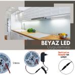 Amber LED 5 Metre Beyaz Şerit LED Jaklı 3 Dirençli Double PCB İç Mekan Tak Çalıştır Adaptör Dahil 12V IP20 Yeni Nesil Yüksek Lümen, Tezgah, Dolap, Mutfak, Ayna Aydınlatma İçin - 6500K - Beyaz Işık