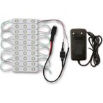 Amber LED Mercekli Modül LED 10 Adet Beyaz Tak Çalıştır Hazır Set Ürün Adaptör ve Aç-Kapa Anahtar Dahil, Mutfak, Ayna, Tezgah, Akvaryum, Vitrin Aydınlatma, Suya Dayanıklı