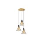 Amber LED Tel 3'lü Tepsi Sarkıt Parlak Gold Metal Gövde ile Salon ve Mutfak Aydınlatması, Altın-11301