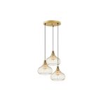 Amber LED Tel 3'lü Tepsi Sarkıt Parlak Gold Metal Gövdeli Aydınlatma, Salon ve Yatak Odası için E27 Uyumlu, Altın-11930