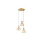 Amber LED Tel 3'lü Tepsi Sarkıt Parlak Gold Metal Gövdeli Aydınlatma, Salon ve Yatak Odası için E27 Uyumlu, Altın-12140