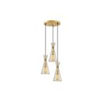 Amber LED Tel 3'lü Tepsi Sarkıt Parlak Gold Metal Gövdeli Modern Avize, Altın-12035