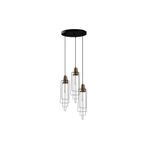 Amber LED Tel 3'lü Tepsi Sarkıt Pütürlü Siyah Metal Gövde ile Mutfak ve Salon Aydınlatması, Siyah-6131