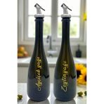 Amber Renk Kabartma Baskılı 750 Ml Cam Yağdanlık Şişe 2'Li Sofra Mutfak Sunum Sosluk