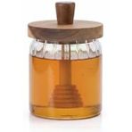 Amberhaus 450 Ml Akasya Ahşap Kapaklı Kaşıklı Cam Bal Kavanozu - Vakumlu Kahvaltılık Bal, Reçel Pekmez Saklama Kabı - Sofralar İçin Doğal Cam Sunumluk