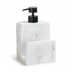 AmberHaus Beyaz Seramik Sıvı Sabunluk ve Süngerlik Seti | 500 ml | Mutfak ve Banyo Tezgahı İçin 2'si 1 Arada | Kaymaz Tabanlı, Şık Bulaşık Sabunu Dispenseri (Model 3)