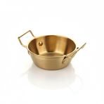 AmberHaus Gold Renk Paslanmaz Çelik Mini Sahan ve Sunumluk - Kulplu Metal Kahvaltılık, Sosluk ve Meze Tabağı - Mat Altın Görünümlü Servis Tavası (10 CM)