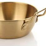 AmberHaus Gold Renk Paslanmaz Çelik Mini Sahan ve Sunumluk - Kulplu Metal Kahvaltılık, Sosluk ve Meze Tabağı - Mat Altın Görünümlü Servis Tavası (12 CM)