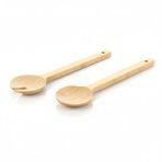 AmberHaus Naturel Ahşap 2’li Salata Kaşığı Seti | Dayanıklı ve Ergonomik Servis Kaşıkları | 27.5 cm | Doğal Ahşap Sofra Takımı (Bambu)