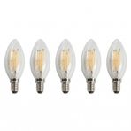 AmberLED 5 Adet Buji Ampul 4W Şeffaf Filament Rustik LED Ampul – E14 Duy, 3200K Günışığı Işık - Cata - Avize Ampulü
