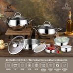 Amboss 12 Parça Star Prime Gümüş Paslanmaz Çelik Tencere Seti ve Çelik Saklama Kabı