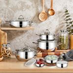 Amboss 14 Parça Stone Prime Gümüş Paslanmaz Çelik Tencere Seti ve Çelik Saklama Kabı