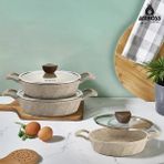 Amboss Astral 6 Parça Cam Kapaklı Alüminyum Döküm Sahan Seti – Cappuccino Kaplama, 18-22 cm, Fırın Kullanımına Uygun