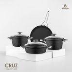 Amboss Cruz Döküm 7 Parça Siyah Tencere Seti