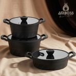 Amboss Jasper Pro 6 Parça Döküm Tencere Seti - Cam Kapaklı - Siyah