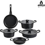 Amboss Kuvars 8 Parça Döküm Tencere Tava Sahan Seti - Siyah - 24 cm