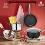 Amboss Power 6 Parça Siyah 26-28 cm Paslanmaz Çelik İndüksiyon Tabanlı ve Yanmaz Yapışmaz Döküm Titanyum Kaplama Cam Kapaklı Tencere Tava Seti