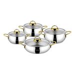 Amboss Stone 8 Parça Cam Kapaklı Paslanmaz Çelik Gold Tencere Seti