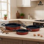 Amboss Vento 3 Parça Döküm Sahan Omlet Seti (Kırmızı)