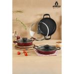 Amboss Vento 6 Parça Cam Kapaklı Döküm Sahan Omlet Seti (Kırmızı)