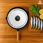 Amboss Vento Döküm Kapaklı Balık Tavası 36 cm Siyah Yapışmaz Tabanlı Sağlıklı Pişirme