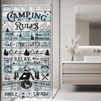 AMBZEK Küçük Stall RV Kamp Kuralları Duş Perdesi 80 cm x 172 cm Karavan Dar Seyahat Römorku Rustik Camgöbeği Ahşap Alıntılar Sanat Kumaş Kumaş Su Geçirmez Polyester Banyo Dekor Seti 7 Paket Kancalı