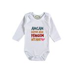 Amcam Super Ama Yengem Bitane Yazılı Kişiye Özel Bebek Zıbın, 0-3 Ay, Unisex, Beyaz
