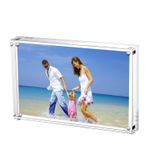 AMEITECH Akrilik Fotoğraf Çerçeveleri 15x20 cm (6x8 inç), Manyetik Akrilik Blok Resim Çerçevesi, Masaüstü Çerçevesiz Fotoğraf Ekranı - Şeffaf