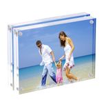 AMEITECH Akrilik Fotoğraf Çerçeveleri 9x13 cm (3,5x5 inç), Şeffaf Çift Taraflı Manyetik Resim Çerçevesi, Masaüstü Çerçevesiz Kartpostal Ekranı - 2'li Set