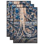Americanflat Önden Yükleme 12x18 Siyah Fotoğraf Çerçevesi - 3'lü Set - Kırılmaya Dayanıklı Camlı İnce Resim Çerçeveleri - Duvar için Yatay ve Dikey Formatlar