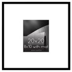 Americanflat Siyah 20x20 Resim Çerçevesi - Mat ile 8x10 Resim Çerçevesi veya 20x20 Çerçeve olarak kullanın - Pleksiglas Kapaklı İnce Kenarlıklı Fotoğraf Çerçevesi - Duvar Ekranı için Kare Resim