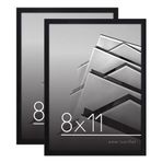 Americanflat Siyah 8x11 Resim Çerçevesi - 2'li Set - Kırılmaya Dayanıklı Camlı İnce Kenarlıklı Fotoğraf Çerçevesi, Asma Donanımı ve Duvar veya Masa Üstü için Yatay veya Dikey Ekran için Dahili Şövale