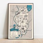 Amerika İllinois Haritası Duvar Dekorasyon Poster 60x90cm.