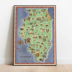 Amerika illinois Haritası Sanatsal Duvar Dekorasyon Poster 60x90cm.