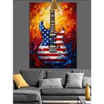 Amerikan Bayrağı Gitar Sanatı Dekoratif Kanvas - Mdf Ahşap Tablo